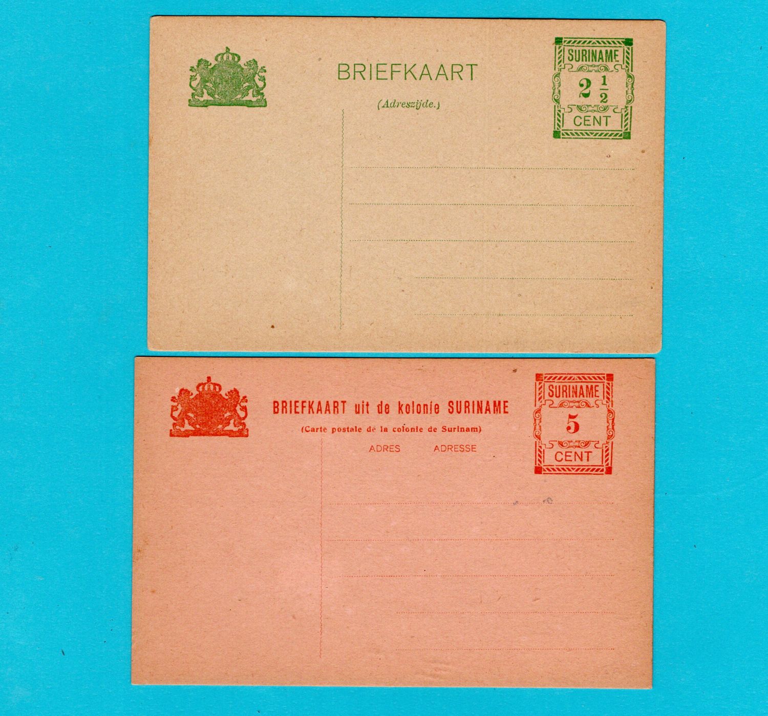 SURINAME 2 briefkaarten 1920 *
