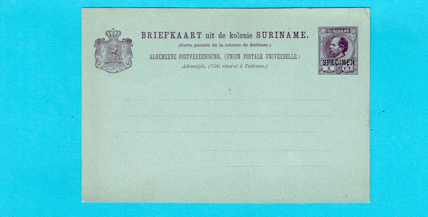 SURINAME briefkaart met SPECIMEN overdruk 1889 *