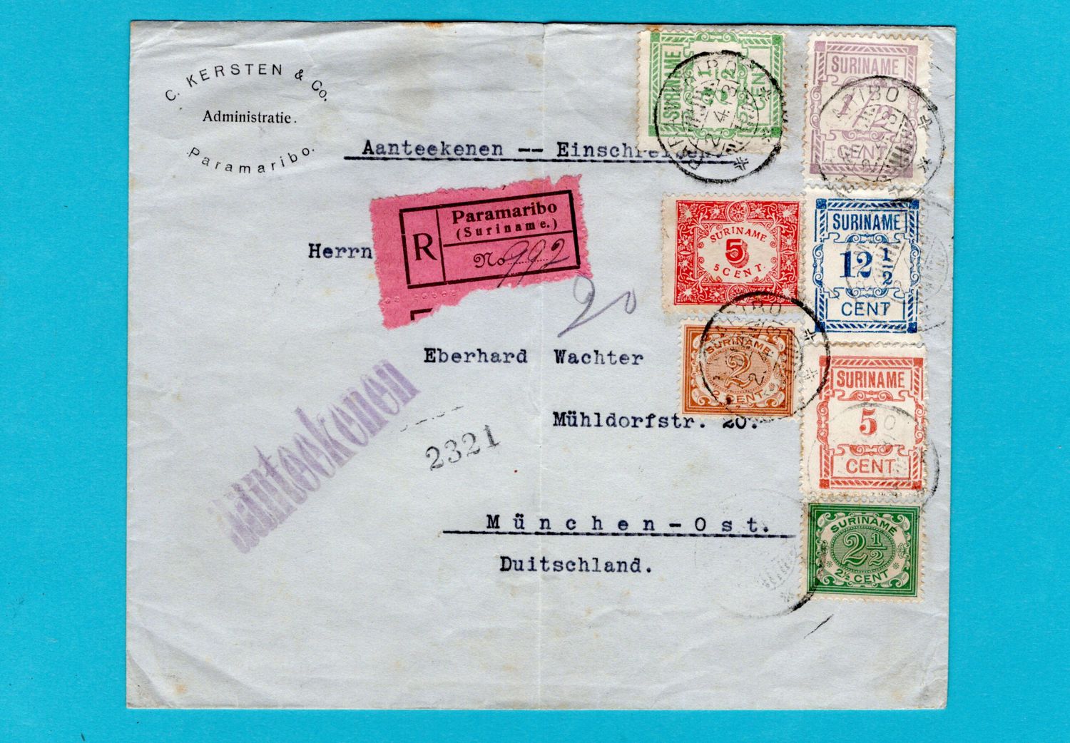 SURINAME R brief 1913 Paramaribo naar München, Duitsland