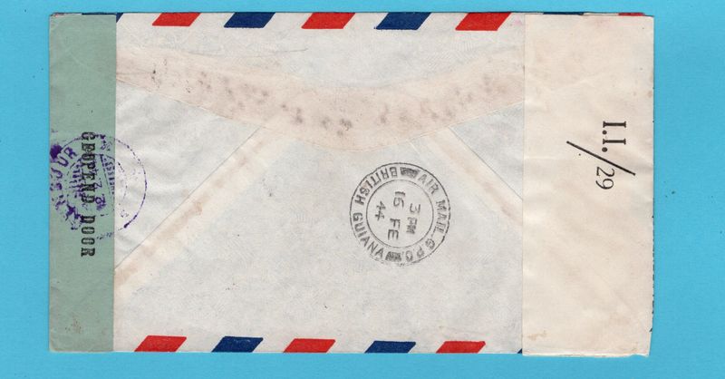 SURINAME censuur brief 1944 Paramaribo naar Demerara, Brits Guiana