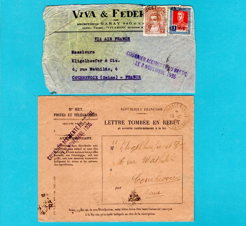 ARGENTINA Air France crash mail 1935 BA crashed near Aracaju