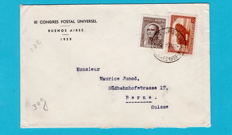 ARGENTINA cover UPU congress 1939 Buenos Aires to Switzerland