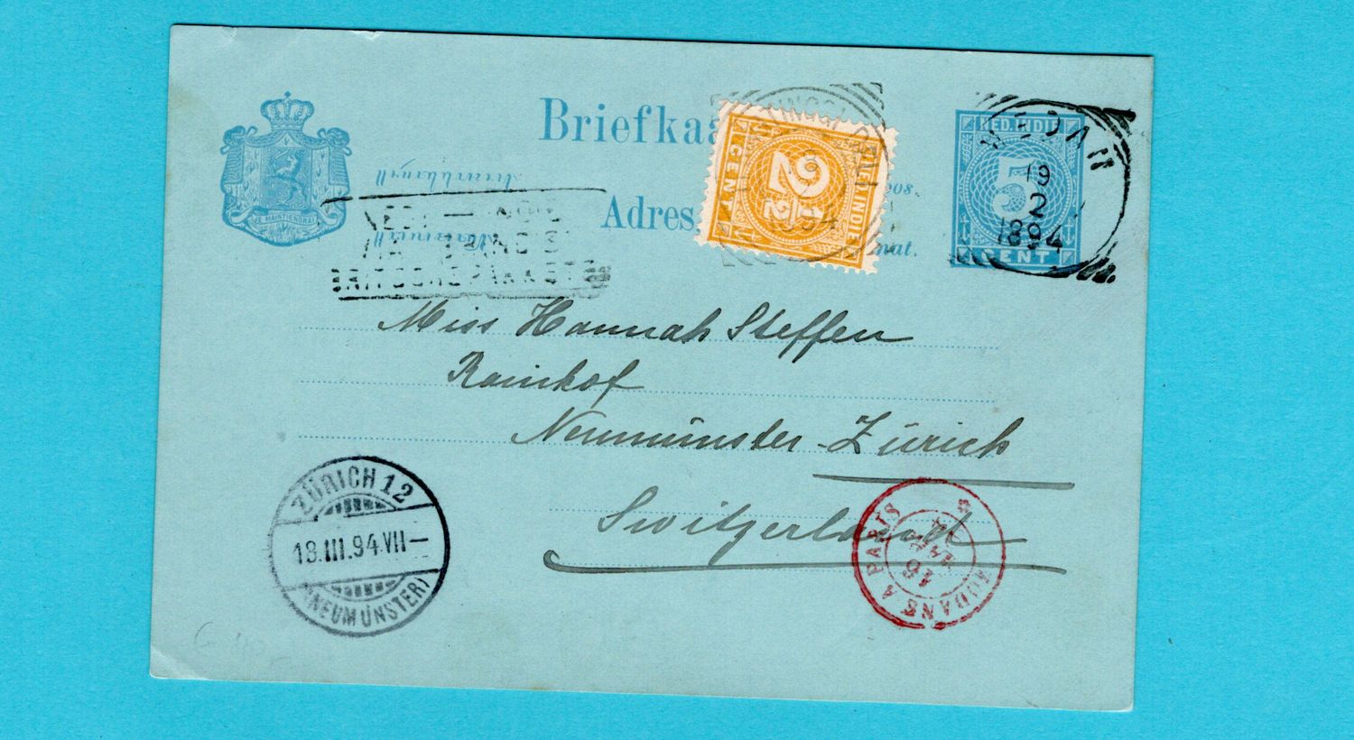 NETHERLANDS EAST INDIES postal card 1894 TebingTinggi Deli
