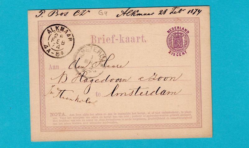 NEDERLAND briefkaart 1874 Alkmaar - Geuzendam #4