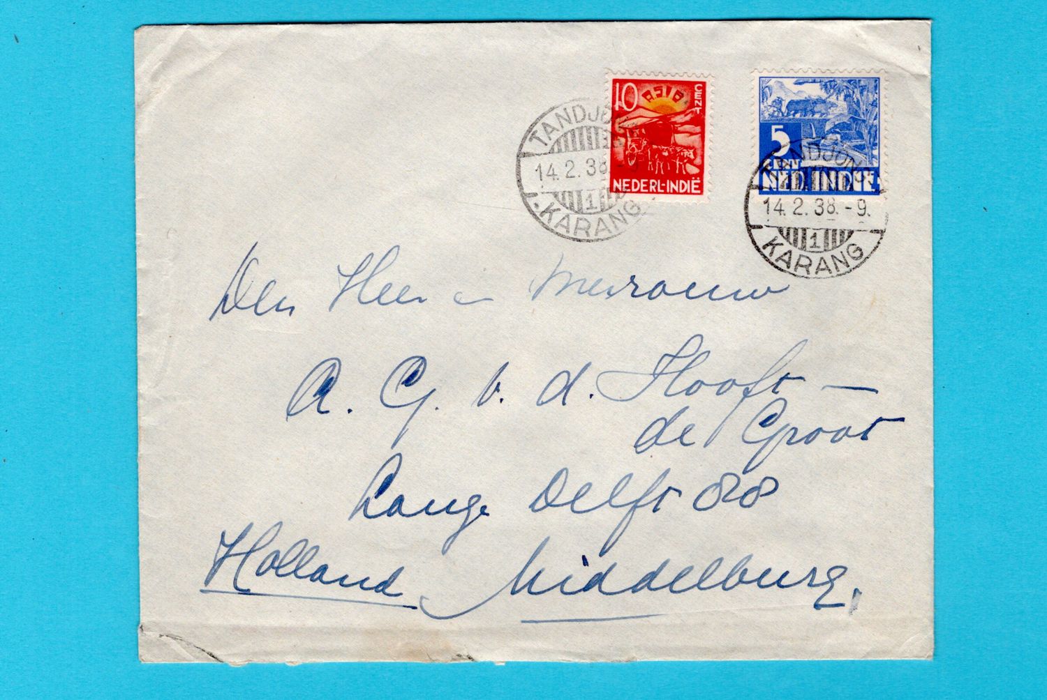 NETHERLANDS EAST INDIES cover 1938 Tandjong- Karang "1"