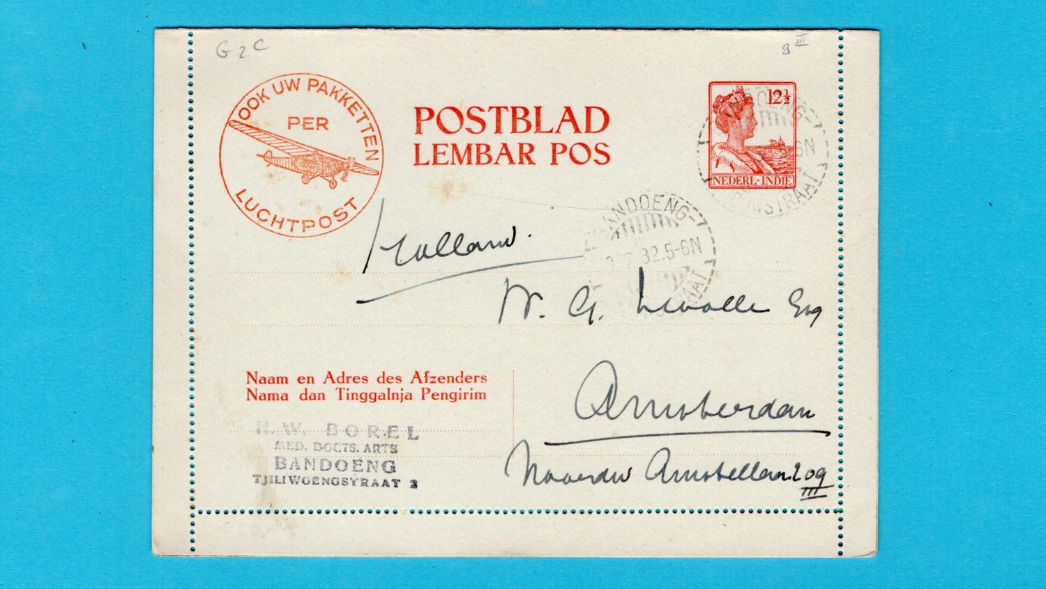 NETHERLANDS EAST INDIES letter sheet with air slogan 1932 Bandoeng