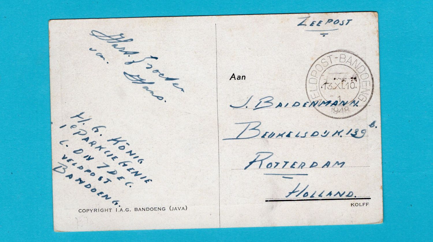NETHERLANDS EAST INDIES fiedpost PPC 1948 Veldpost Bandoeng