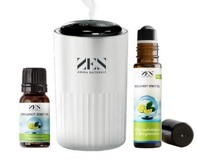1 DIFFUSORE DI AROMI PRANA +1 OLIO ESSENZIALE BERGAMOTTO 10 ml + 1 OLIO EUDERMICO ROLL-ON BERGAMOTTO 10 ml +