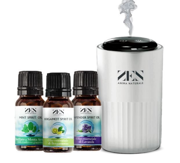 DIFFUSORE DI AROMI PRANA + OLIO ESSENZIALE MENTA ARVENSIS 10 ml + OLIO ESSENZIALE BERGAMOTTO 10 ml + OLIO ESSENZIALE LAVANDA 10 ml