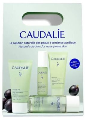 Caudalie Vinopure Routine Anti-imperfezioni 4 Pezzi Detergente Purificante 30 ml 1 Lozione Purificante 50 ml 1 Siero Salicilico Anti Imperfezioni 1 Fluido Idratante 15 ml