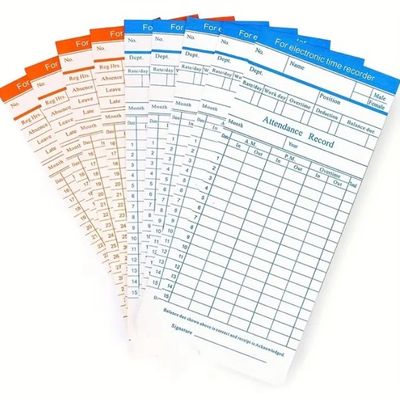 Fiches Cartonnées de Présence Horaire pour Pointeuse.