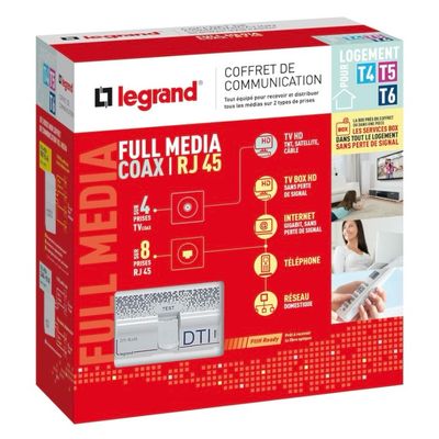 Legrand Drivia13 Coffret de Communication Full Média Coax et RJ45 pour T4 à T6.