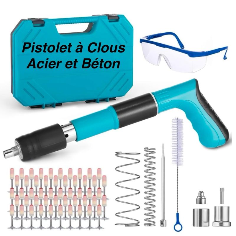 Toosoar Pistolet à Clous Manuel pour Acier et Béton cinq Vitesses Réglables avec 200 Clous Ronds.