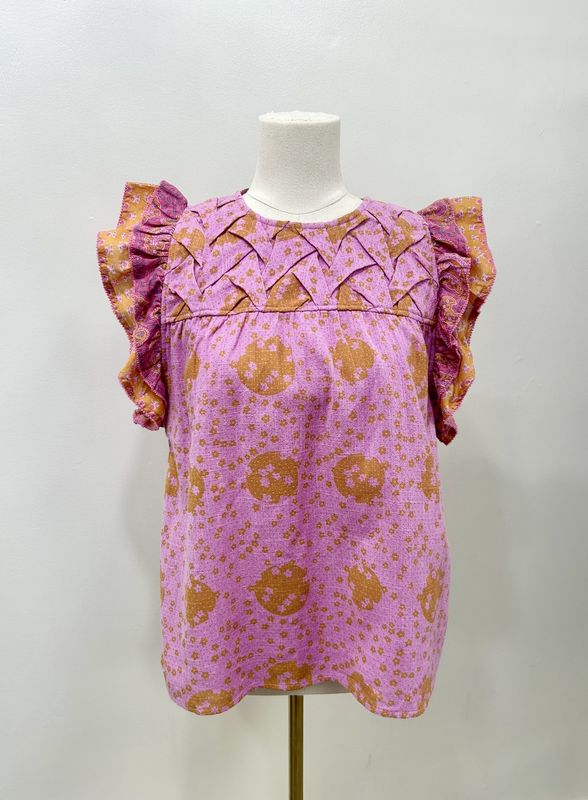 Hand Pleated  Yoke Top