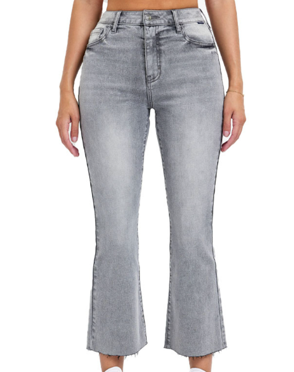 Grey Wash High Rise Crop Flare