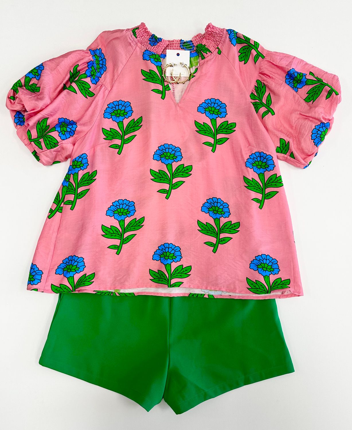 Smocked Collar Floral Top