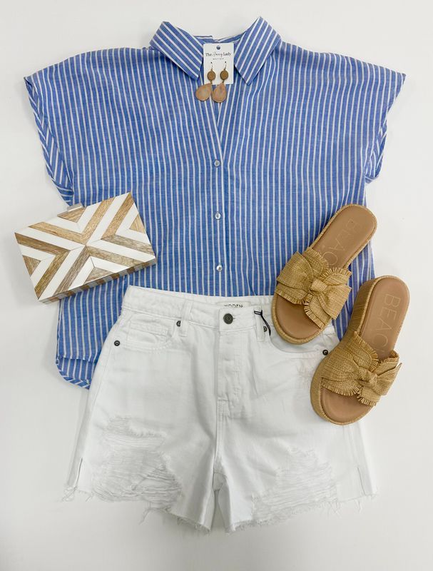 Blue &amp; White Pin Striped Blouse