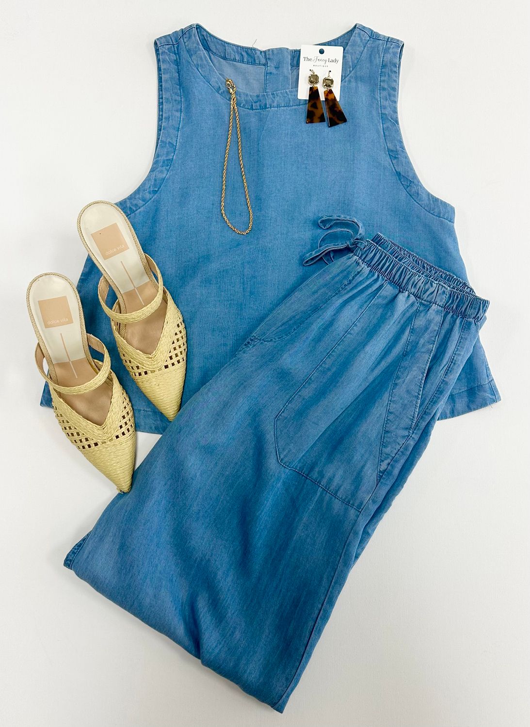 Chambray Button Back Top