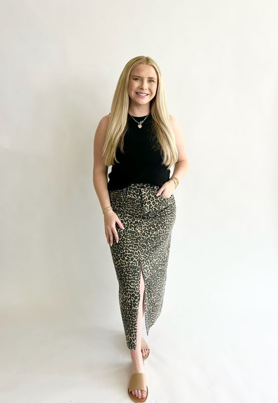 Leopard Front Slit Skirt