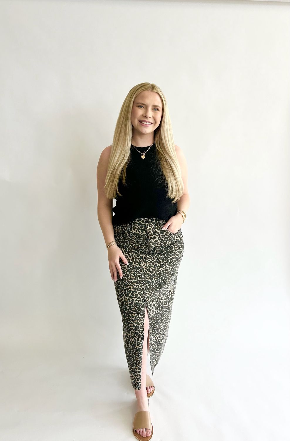 Leopard Front Slit Skirt