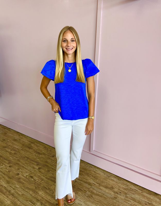 Easy Blue Flutter Sleeve Top