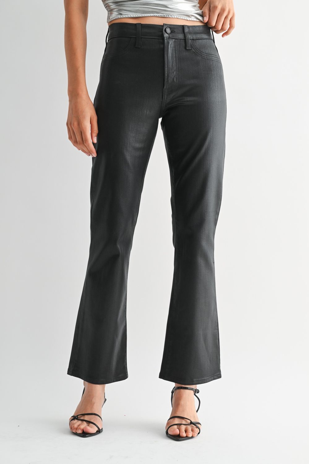 Coated Slim Cropped Bootcut in Black