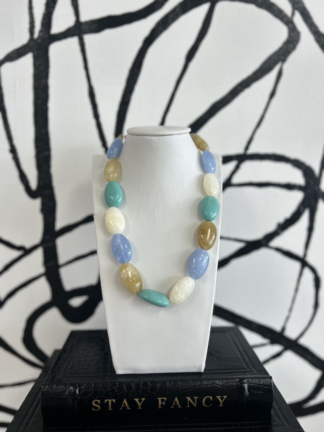 Oval Beaded Lt Blue Multi Necklace