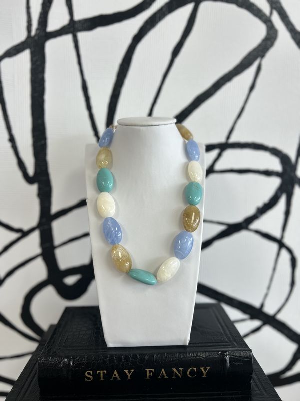 Oval Beaded Lt Blue Multi Necklace