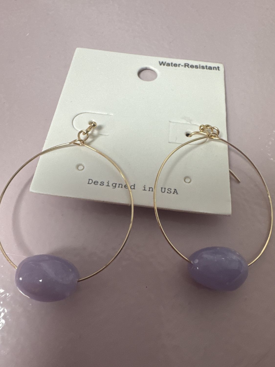 Lavender Marble Oval Stone Wire Earring