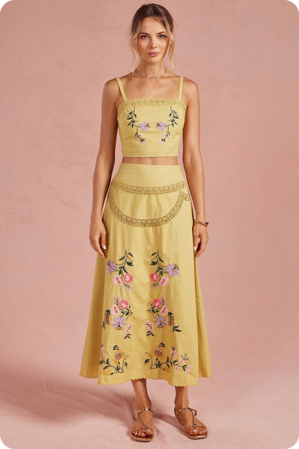 Iris Embroidered Skirt Set