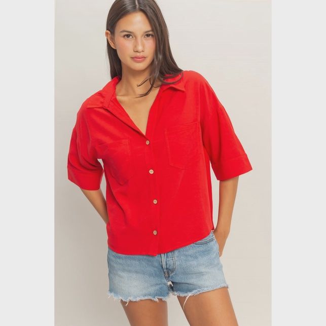 Lindsay Red Crop Blouse