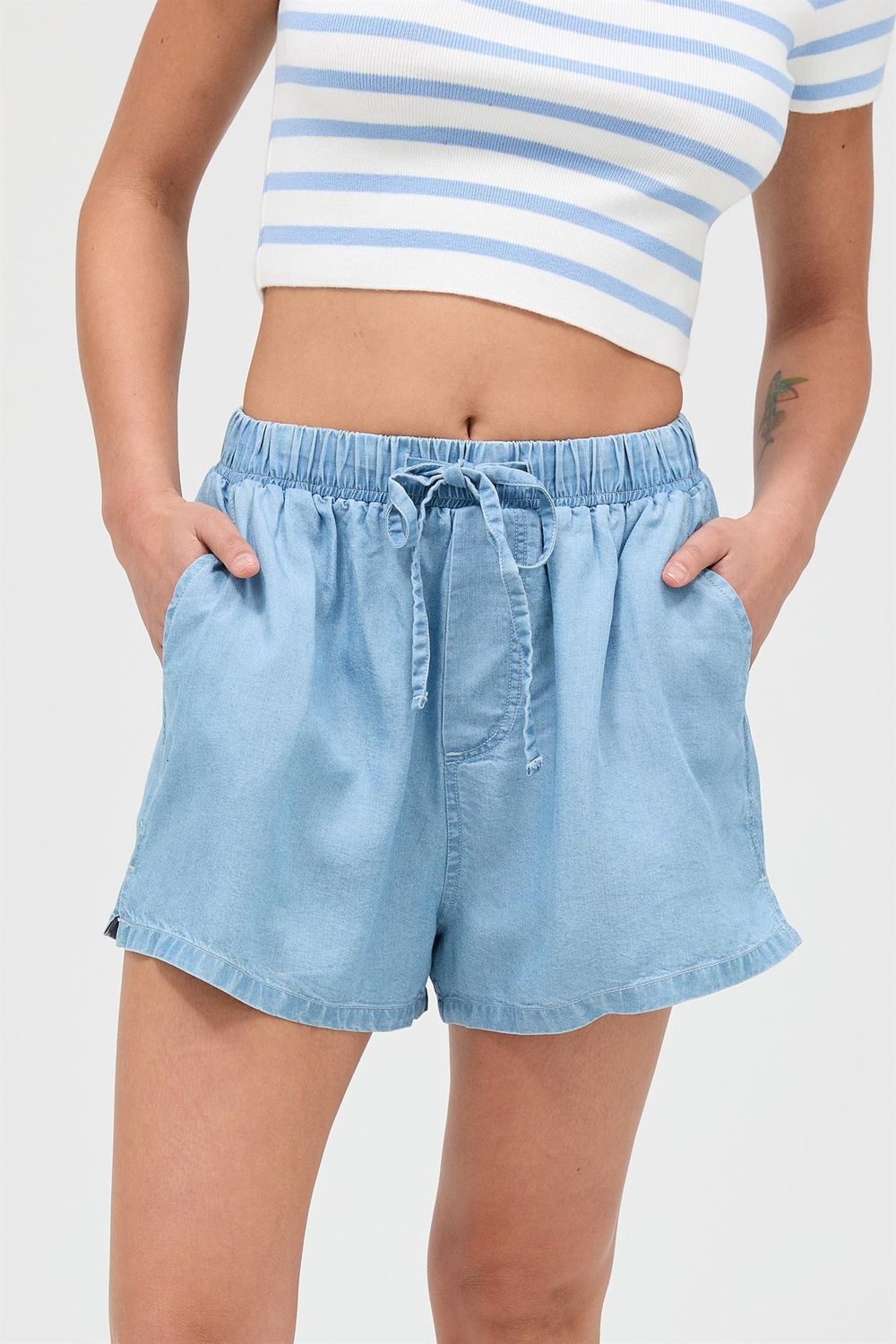 Ainsley Drawstring Light Denim Short