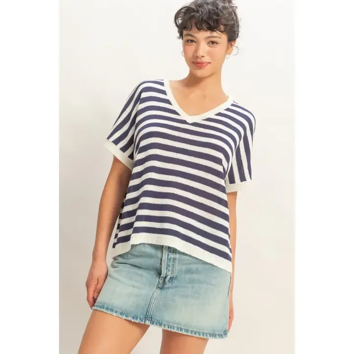 Lambert Striped V-Neck Sweater Top