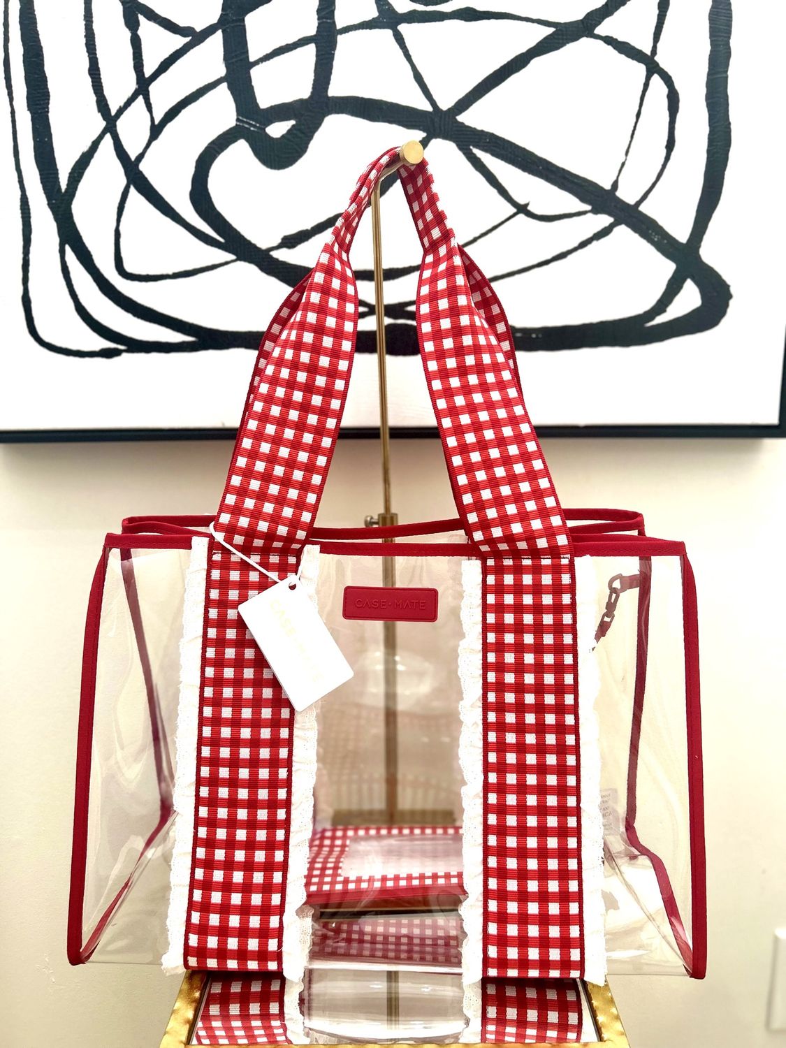 Clear  Cherry Gingham Jelly Tote