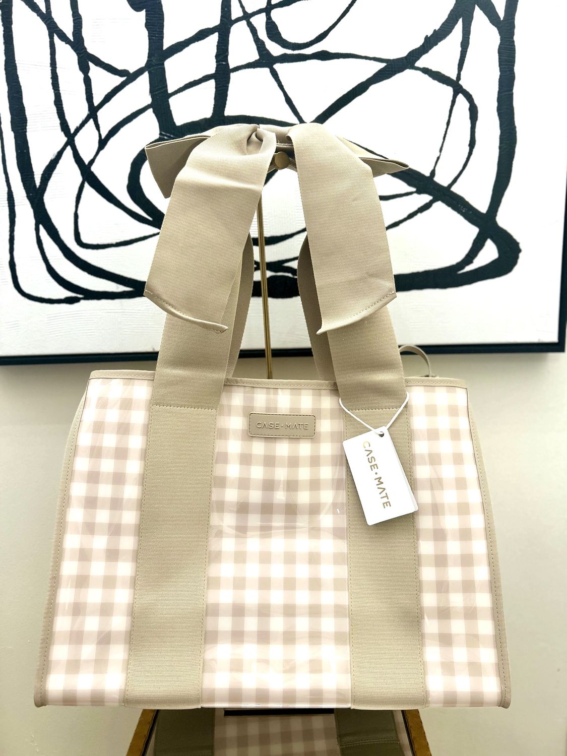 Latte Gingham Bow Jelly Tote