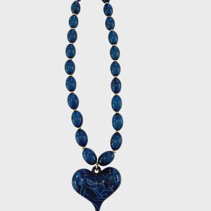 Roxie Navy Beaded Heart Necklace