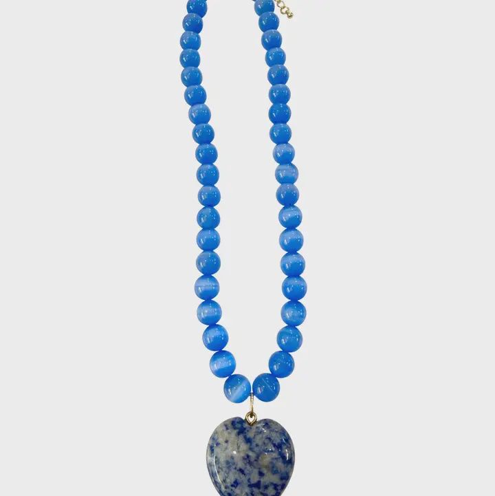 Nereyda Blue Beaded Heart Necklace