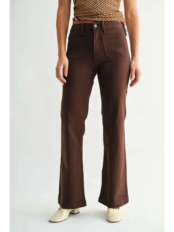 Dark Brown Mini Patch Pocket Flare