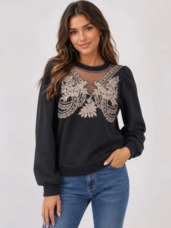 Amber Sheer Lace Sweatshirt