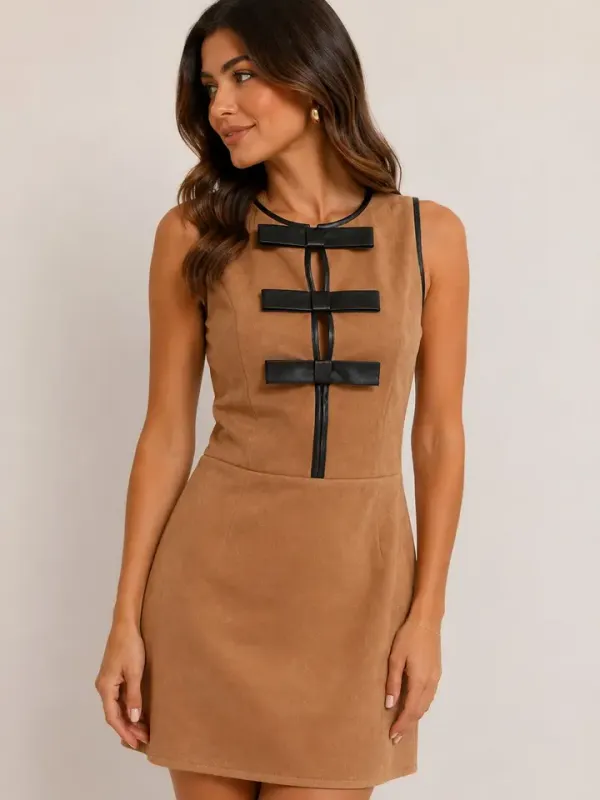 Bella Suede Dress With Bow Detail