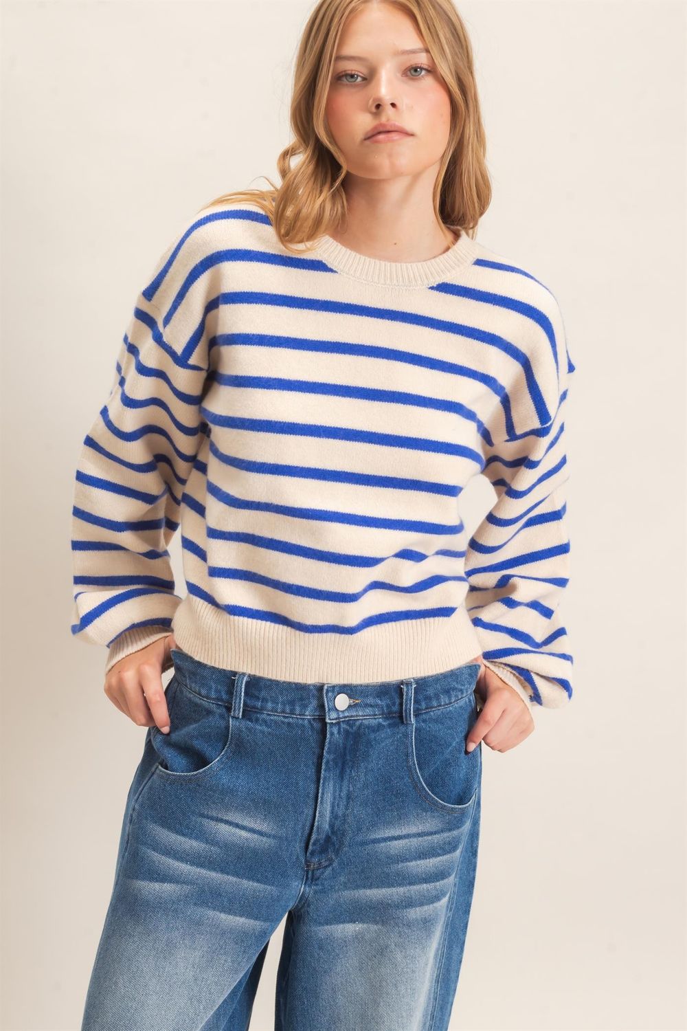 Kandra Stripe Sweater W/Button Detail