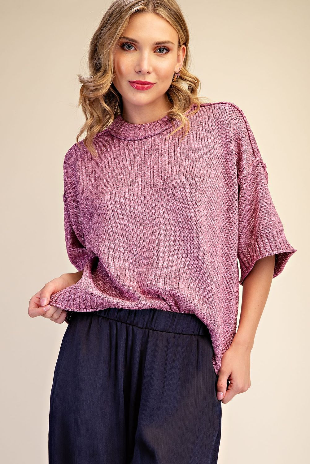 Theia Sweater Top In Pink Shimmer