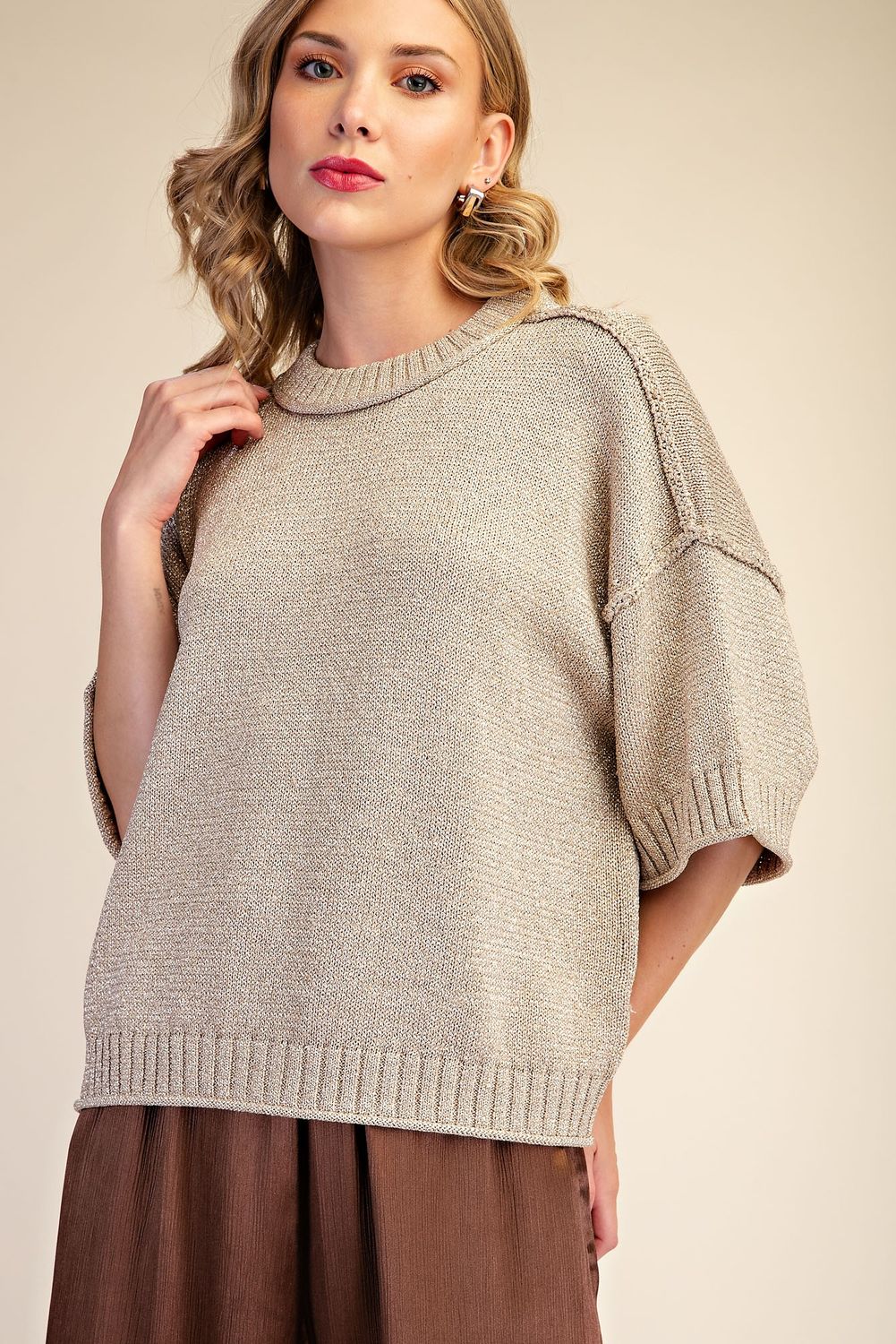 Theia Sweater Top In Gold Shimmer
