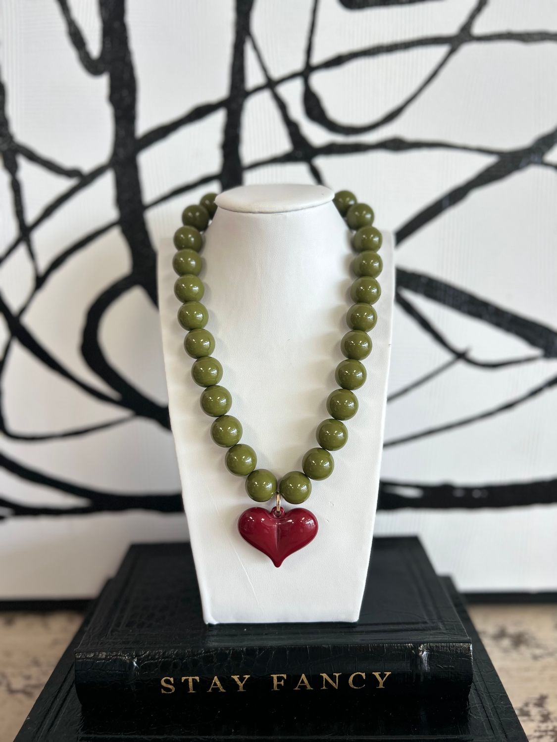 Olive/Burgundy Heart Necklace