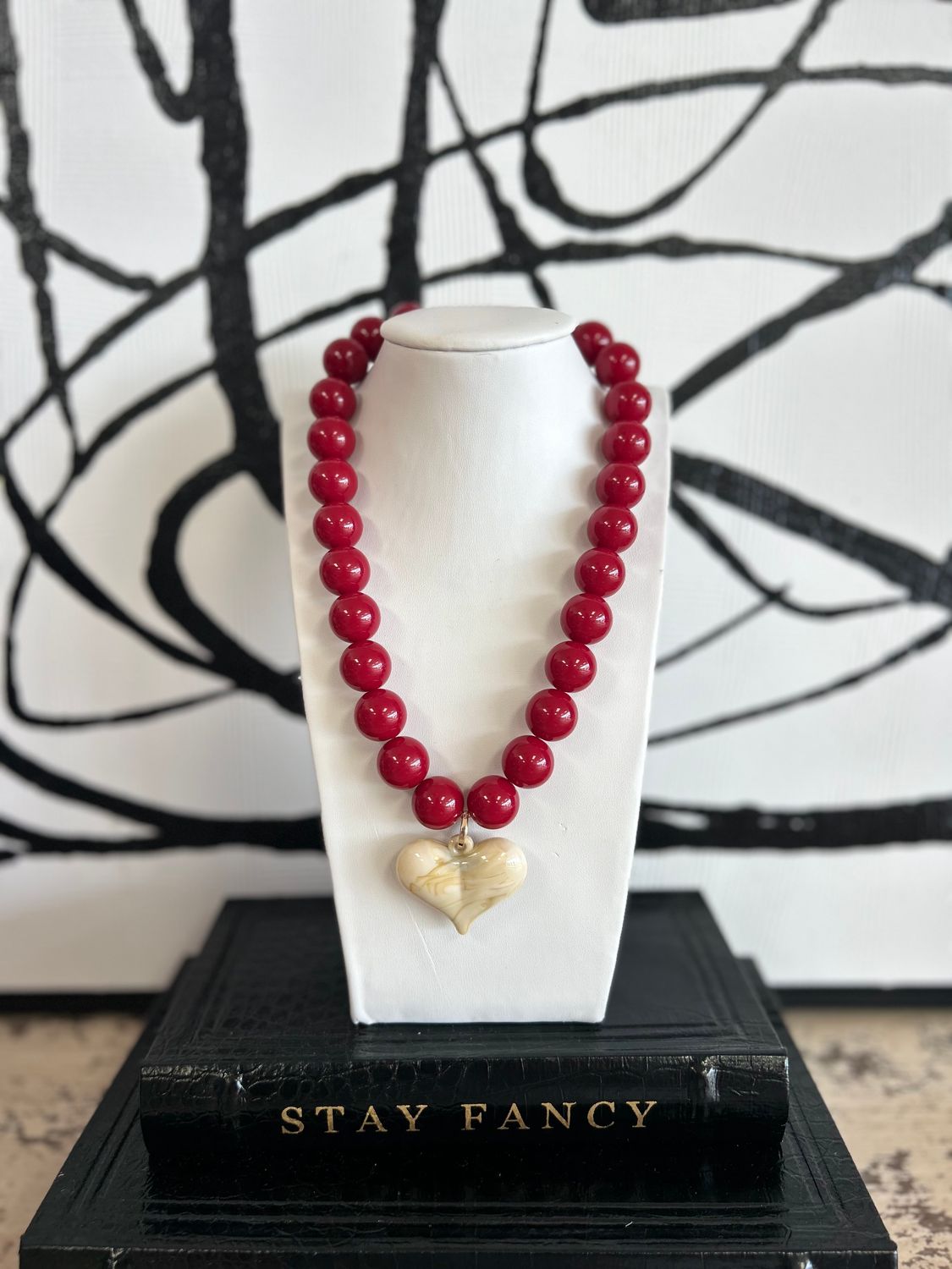 Burgundy/Beige Heart Necklace