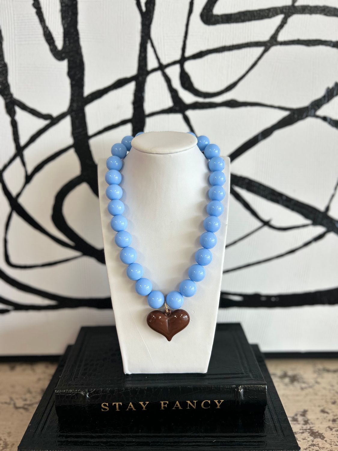 Powder Blue/Brown Heart Necklace