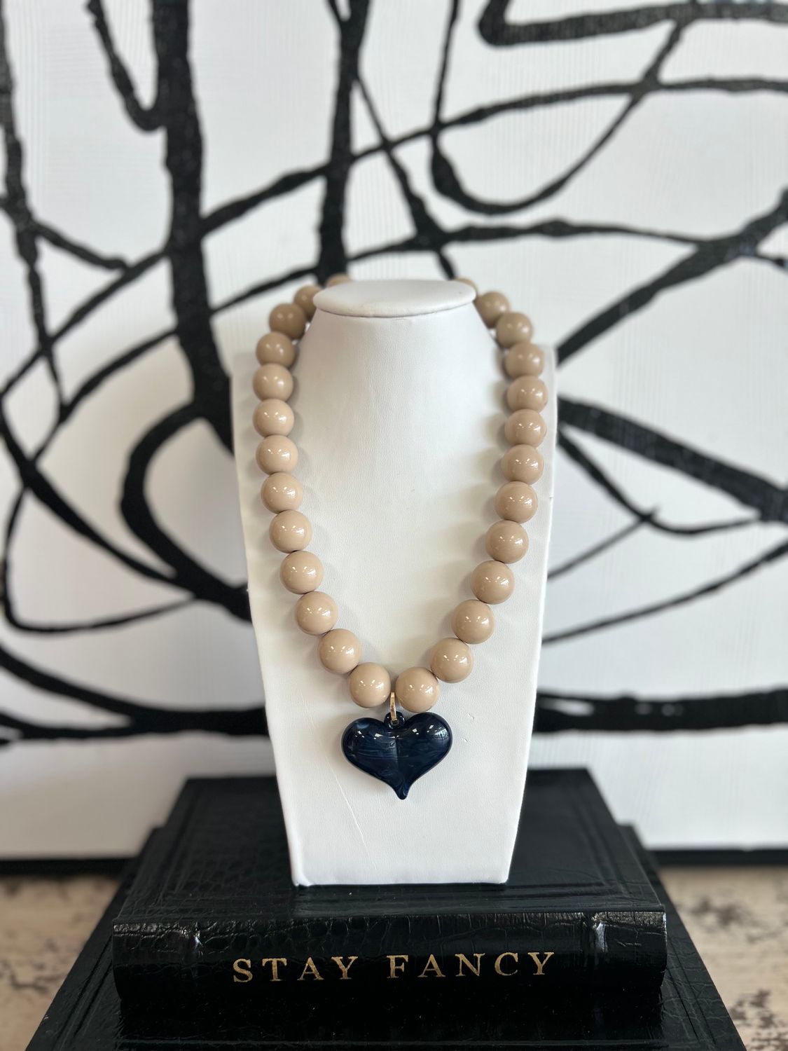 Beige/Navy Heart Necklace