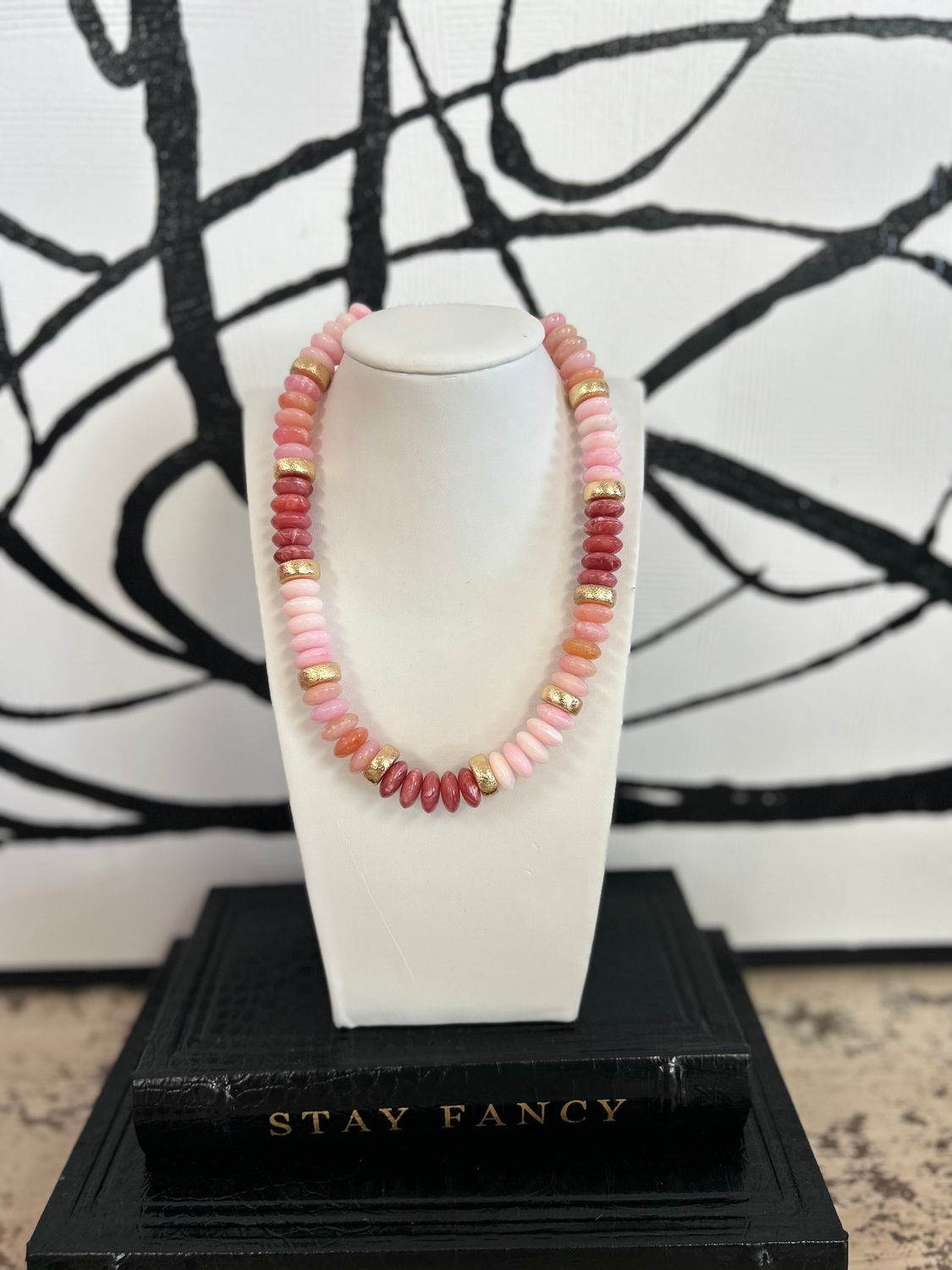 Pink/Gold Multi Beaded Necklace