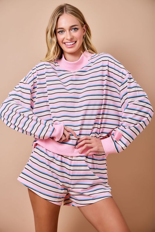 Mary Stripe Mock Neck Short Set