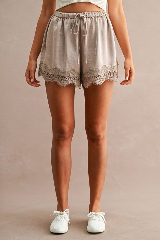 Samantha Lace Trim Satin Short